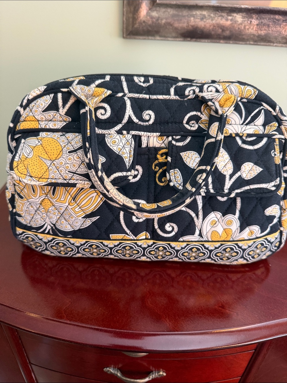 Vera Bradley Quilted Floral Purse - Black & Yellow